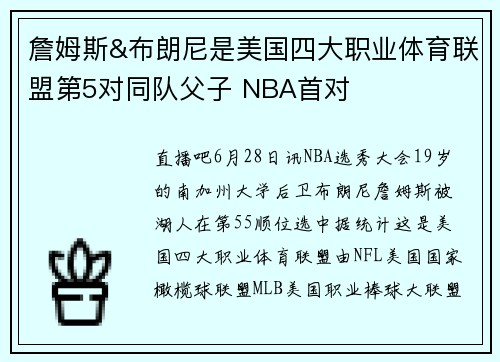 詹姆斯&布朗尼是美国四大职业体育联盟第5对同队父子 NBA首对